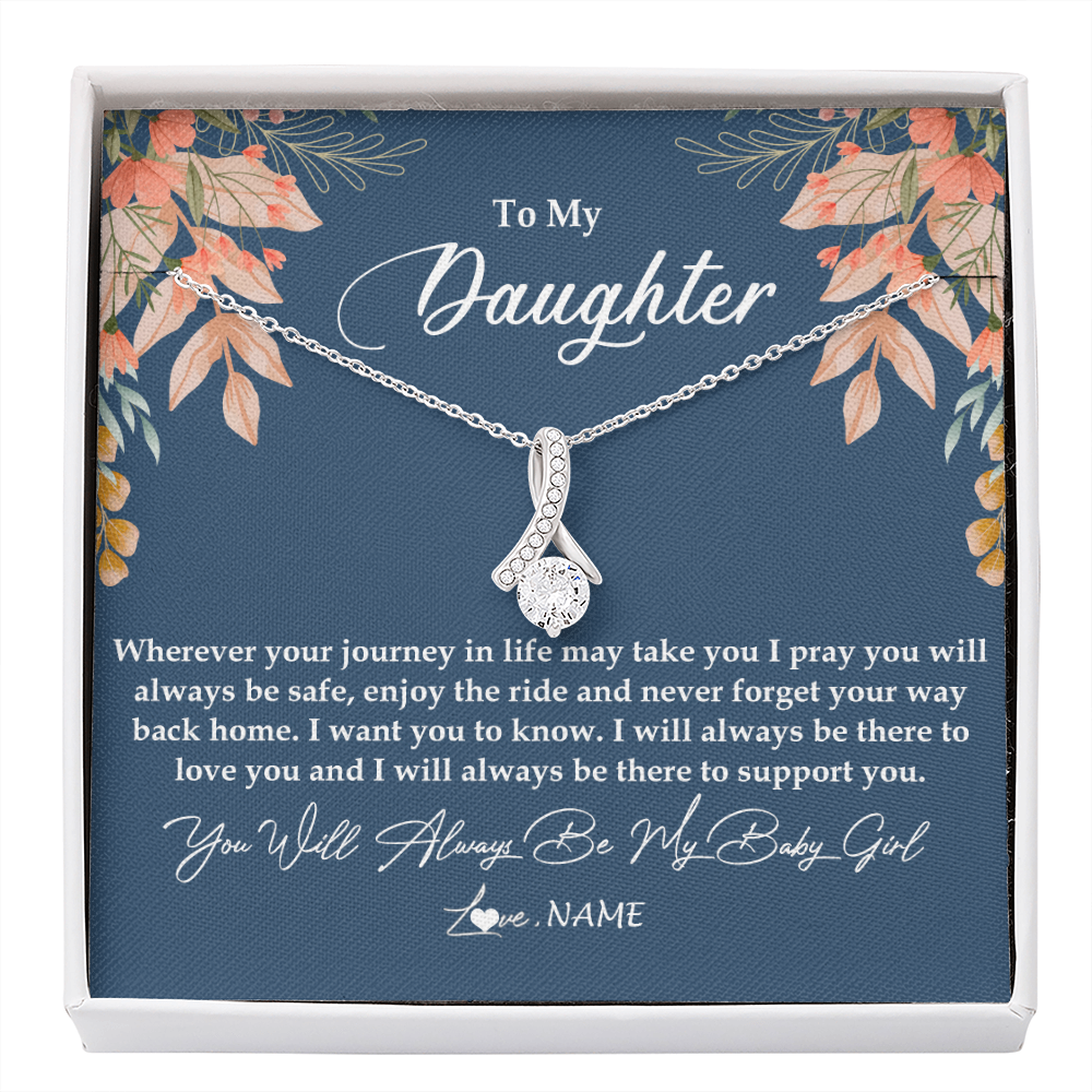 Alluring Beauty Necklace | Personalized To My Daughter From Mom Dad You Will Always Be My Baby Girl Daughter Jewelry Birthday Graduation Christmas Customized Gift Box Message Card | siriusteestore