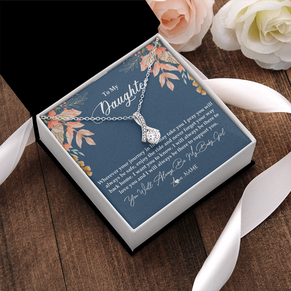 Alluring Beauty Necklace | Personalized To My Daughter From Mom Dad You Will Always Be My Baby Girl Daughter Jewelry Birthday Graduation Christmas Customized Gift Box Message Card | siriusteestore