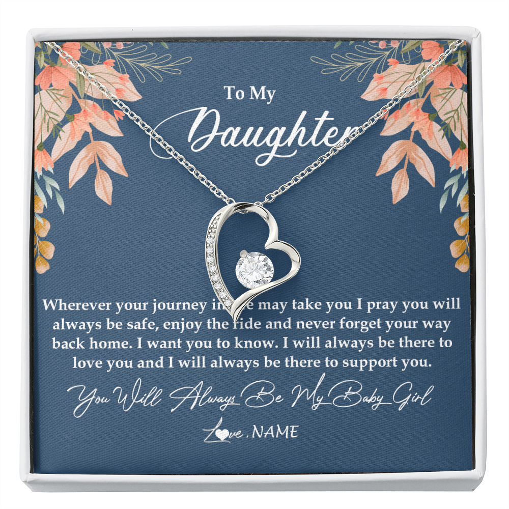 Forever Love Necklace | Personalized To My Daughter From Mom Dad You Will Always Be My Baby Girl Daughter Jewelry Birthday Graduation Christmas Customized Gift Box Message Card | siriusteestore
