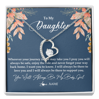 Forever Love Necklace | Personalized To My Daughter From Mom Dad You Will Always Be My Baby Girl Daughter Jewelry Birthday Graduation Christmas Customized Gift Box Message Card | siriusteestore