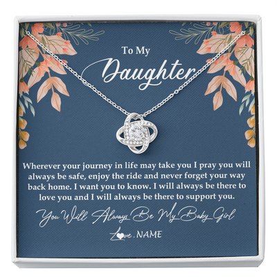 Love Knot Necklace | Personalized To My Daughter From Mom Dad You Will Always Be My Baby Girl Daughter Jewelry Birthday Graduation Christmas Customized Gift Box Message Card | siriusteestore