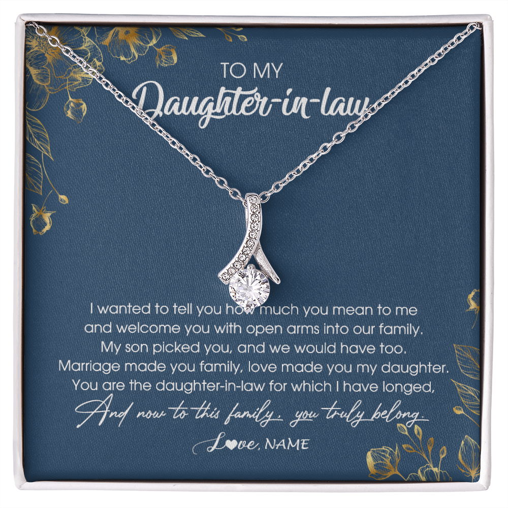 Alluring Beauty Necklace | Personalized To My Daughter In Law Necklace Welcome Into Our Family Daughter In Law Her Wedding Day Jewelry Birthday Christmas Customized Gift Box Message Card | siriusteestore