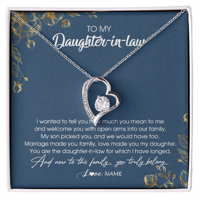 Forever Love Necklace | Personalized To My Daughter In Law Necklace Welcome Into Our Family Daughter In Law Her Wedding Day Jewelry Birthday Christmas Customized Gift Box Message Card | siriusteestore
