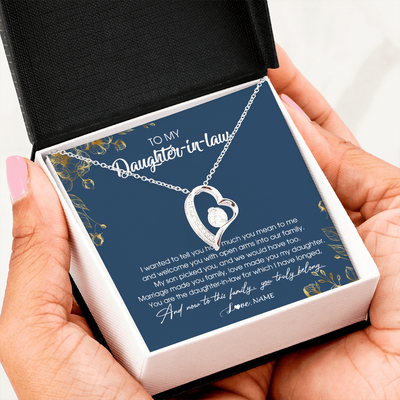 Forever Love Necklace | Personalized To My Daughter In Law Necklace Welcome Into Our Family Daughter In Law Her Wedding Day Jewelry Birthday Christmas Customized Gift Box Message Card | siriusteestore