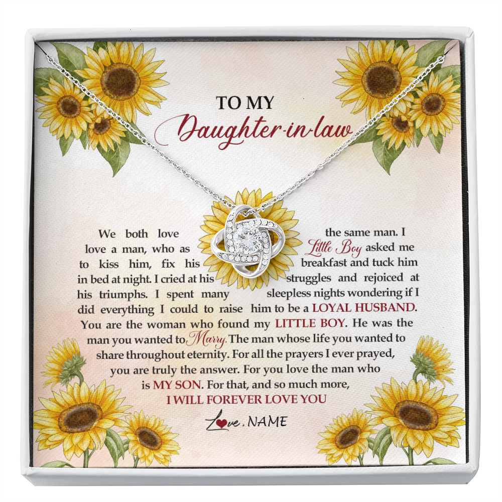 Love Knot Necklace | Personalized To My Daughter In Law Necklace from Mother In Law I Will Forever Love You Daughter In Law Jewelry Birthday Wedding Day Customized Message Card | siriusteestore