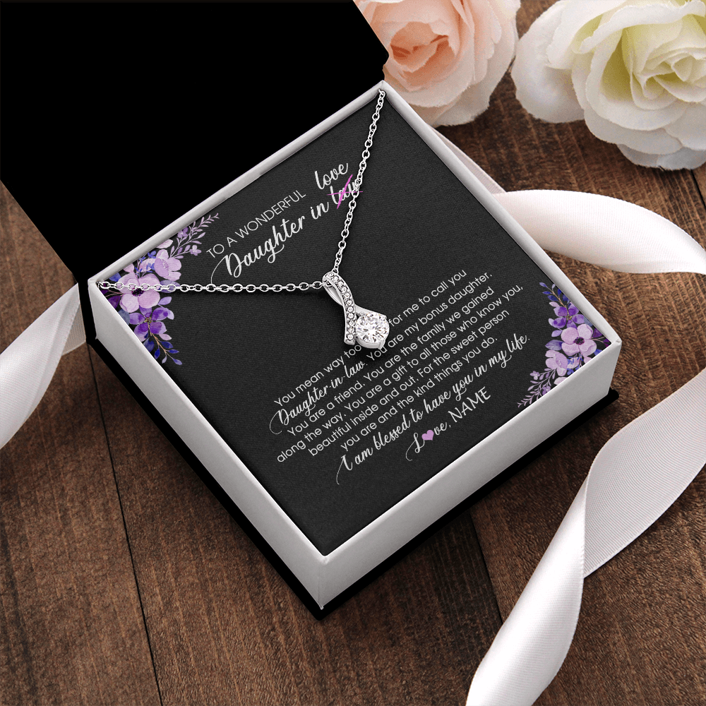Alluring Beauty Necklace | Personalized To My Daughter In Law Necklace from Mother In Law You Are My Bonus Daughter Jewelry Birthday Wedding Day Christmas Customized Message Card | siriusteestore