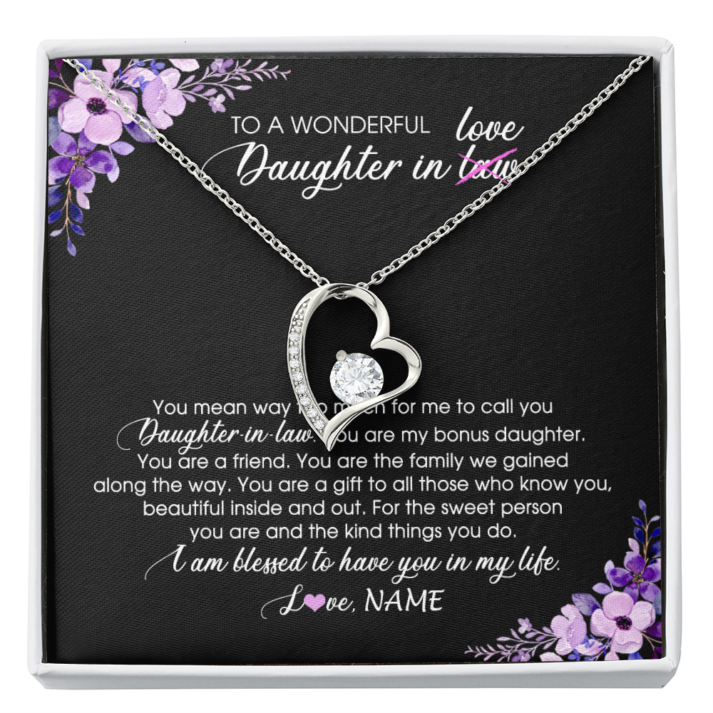 Forever Love Necklace | Personalized To My Daughter In Law Necklace from Mother In Law You Are My Bonus Daughter Jewelry Birthday Wedding Day Christmas Customized Message Card | siriusteestore