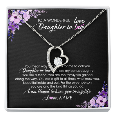 Forever Love Necklace | Personalized To My Daughter In Law Necklace from Mother In Law You Are My Bonus Daughter Jewelry Birthday Wedding Day Christmas Customized Message Card | siriusteestore