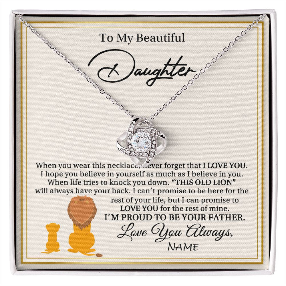 Love Knot Necklace | Personalized To My Daughter Necklace From Dad Father I'M Proud To Be Your Father Lion Daughter Birthday Graduation Christmas Customized Gift Box Message Card | siriusteestore
