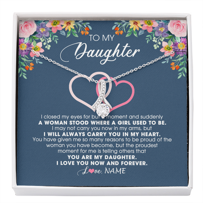 Alluring Beauty Necklace | Personalized To My Daughter Necklace From Dad Father Mom I Love You Now And Forever Jewelry For Daughter Birthday Graduation Christmas Customized Message Card | siriusteestore