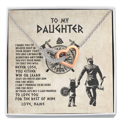 Interlocking Hearts Necklace | Personalized To My Daughter Necklace From Dad Father You Will Never Lose Viking Daughter Birthday Graduation Valentines Christmas Customized Message Card | siriusteestore