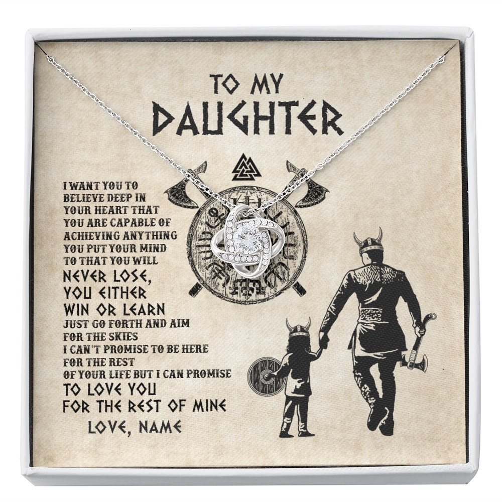 Love Knot Necklace | Personalized To My Daughter Necklace From Dad Father You Will Never Lose Viking Daughter Birthday Graduation Valentines Christmas Customized Message Card | siriusteestore