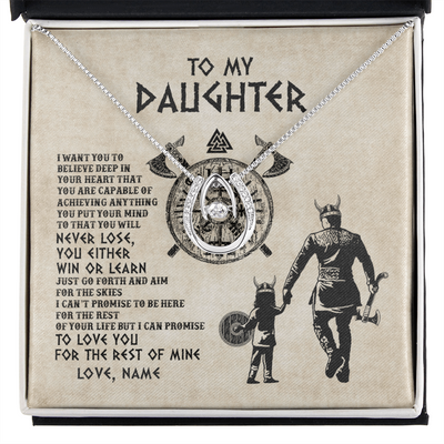 Lucky In Love Necklace | Personalized To My Daughter Necklace From Dad Father You Will Never Lose Viking Daughter Birthday Graduation Valentines Christmas Customized Message Card | siriusteestore