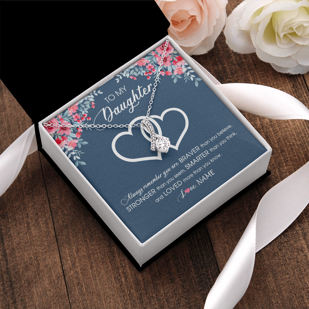 Alluring Beauty Necklace | Personalized To My Daughter Necklace From Dad Mom Braver Stronger Smarter Loved Daughter Jewelry Birthday Graduation Christmas Customized Message Card | siriusteestore