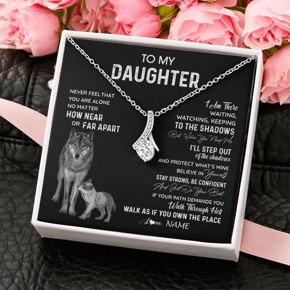 Alluring Beauty Necklace | Personalized To My Daughter Necklace From Dad Mom Mother Never Feel You Are Alone Wolf Daughter Birthday Graduation Christmas Customized Gift Box Message Card | siriusteestore