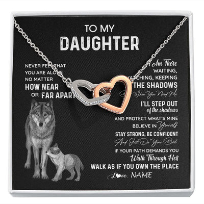 Interlocking Hearts Necklace | Personalized To My Daughter Necklace From Dad Mom Mother Never Feel You Are Alone Wolf Daughter Birthday Graduation Christmas Customized Gift Box Message Card | siriusteestore