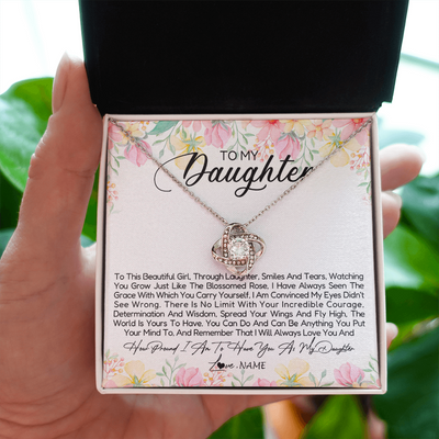 Love Knot Necklace | Personalized To My Daughter Necklace From Dad Mom Mother To This Beautiful Girl Daughter Jewelry Birthday Graduation Christmas Customized Gift Box Message Card | siriusteestore