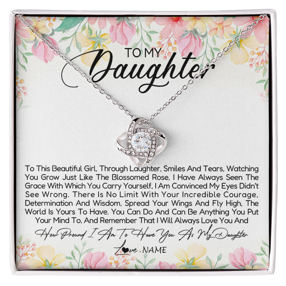 Love Knot Necklace | Personalized To My Daughter Necklace From Dad Mom Mother To This Beautiful Girl Daughter Jewelry Birthday Graduation Christmas Customized Gift Box Message Card | siriusteestore
