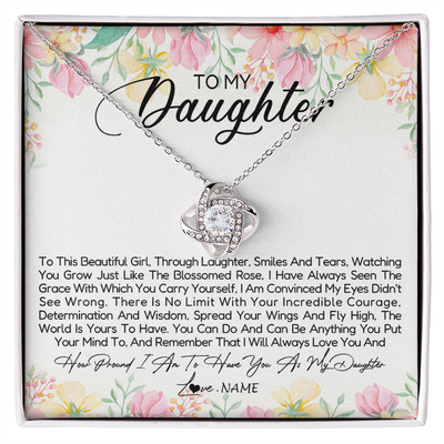Love Knot Necklace | Personalized To My Daughter Necklace From Dad Mom Mother To This Beautiful Girl Daughter Jewelry Birthday Graduation Christmas Customized Gift Box Message Card | siriusteestore