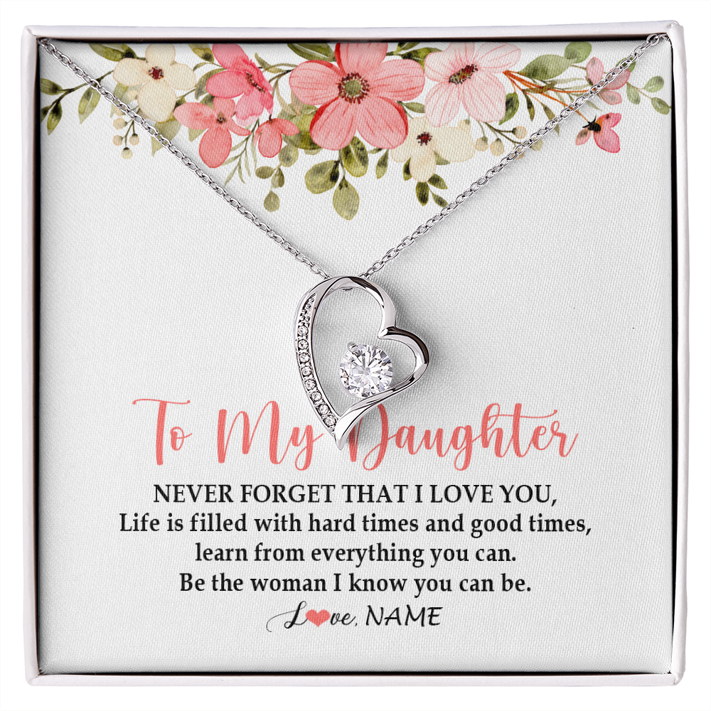 Forever Love Necklace | Personalized To My Daughter Necklace From Dad Mom Never Forget That I Love You Daughter Jewelry Birthday Graduation Christmas Customized Gift Box Message Card | siriusteestore
