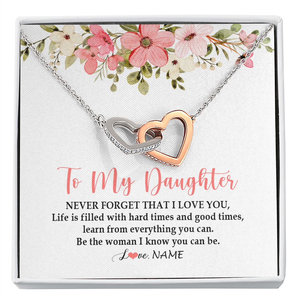 Interlocking Hearts Necklace | Personalized To My Daughter Necklace From Dad Mom Never Forget That I Love You Daughter Jewelry Birthday Graduation Christmas Customized Gift Box Message Card | siriusteestore