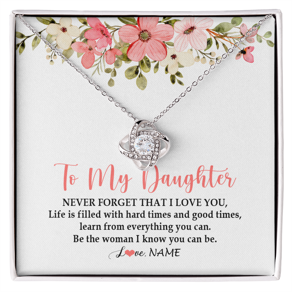 Love Knot Necklace | Personalized To My Daughter Necklace From Dad Mom Never Forget That I Love You Daughter Jewelry Birthday Graduation Christmas Customized Gift Box Message Card | siriusteestore