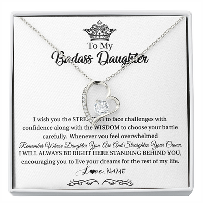 Forever Love Necklace | Personalized To My Daughter Necklace From Dad Mom Straighten Your Crown Daughter Jewelry Birthday Graduation Christmas Customized Gift Box Message Card | siriusteestore