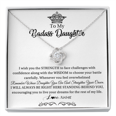 Love Knot Necklace | Personalized To My Daughter Necklace From Dad Mom Straighten Your Crown Daughter Jewelry Birthday Graduation Christmas Customized Gift Box Message Card | siriusteestore
