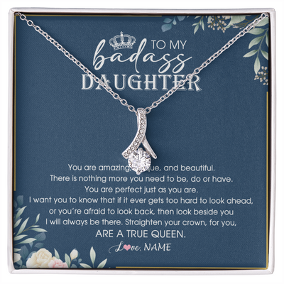 Alluring Beauty Necklace | Personalized To My Daughter Necklace From Dad Mom Straighten Your Crown Queen Daughter Jewelry Birthday Graduation Christmas Customized Gift Box Message Card | siriusteestore