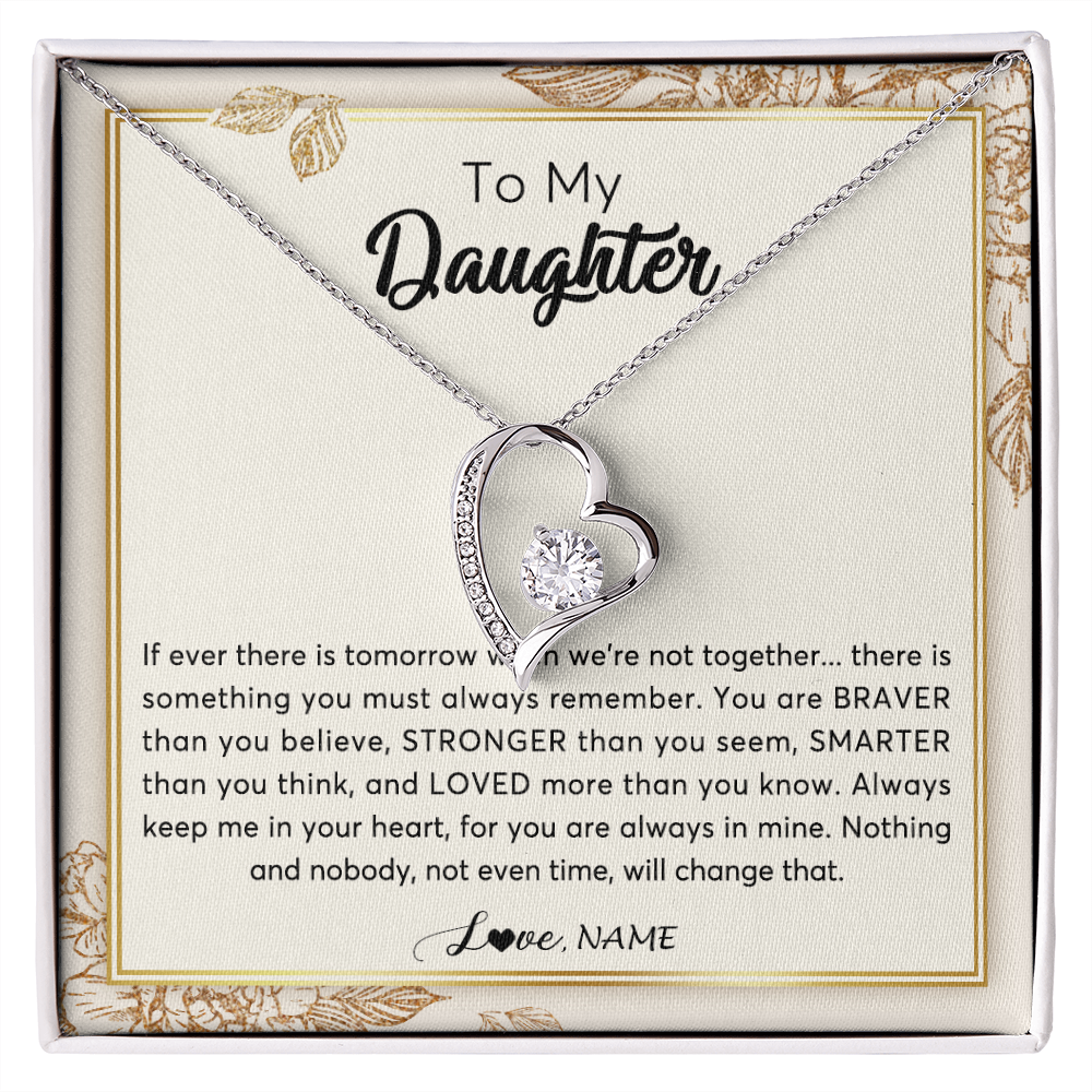 Forever Love Necklace | Personalized To My Daughter Necklace From Mom Dad Braver Stronger Smarter Loved Daughter Jewelry Birthday Christmas Customized Gift Box Message Card | siriusteestore