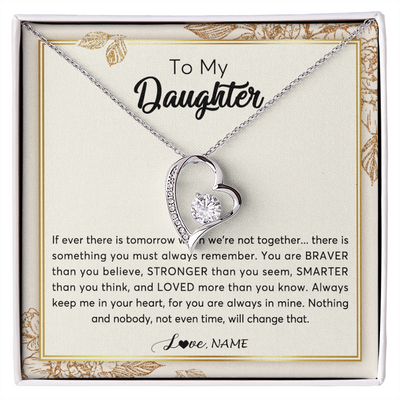 Forever Love Necklace | Personalized To My Daughter Necklace From Mom Dad Braver Stronger Smarter Loved Daughter Jewelry Birthday Christmas Customized Gift Box Message Card | siriusteestore