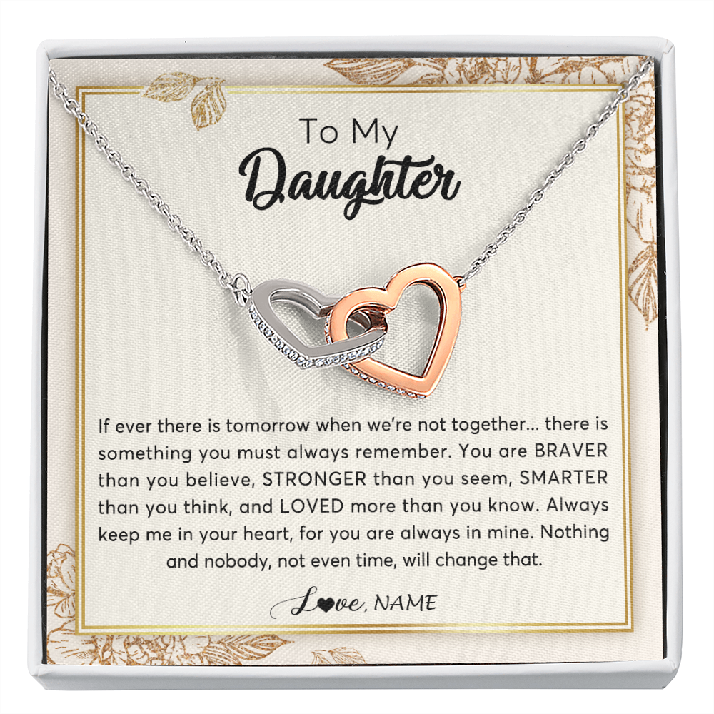 Interlocking Hearts Necklace | Personalized To My Daughter Necklace From Mom Dad Braver Stronger Smarter Loved Daughter Jewelry Birthday Christmas Customized Gift Box Message Card | siriusteestore