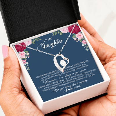 Forever Love Necklace | Personalized To My Daughter Necklace From Mom Dad Father You Are My Greatest Gift Daughter Birthday Christmas Customized Jewelry Gift Box Message Card | siriusteestore