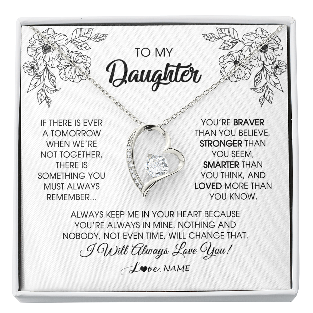 Forever Love Necklace | Personalized To My Daughter Necklace From Mom Dad Father You're Braver Stronger Smarter Daughter Birthday Christmas Customized Jewelry Gift Box Message Card | siriusteestore
