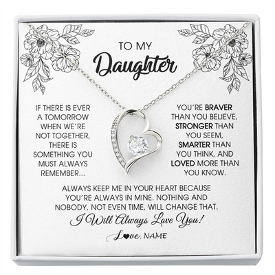 Forever Love Necklace | Personalized To My Daughter Necklace From Mom Dad Father You're Braver Stronger Smarter Daughter Birthday Christmas Customized Jewelry Gift Box Message Card | siriusteestore