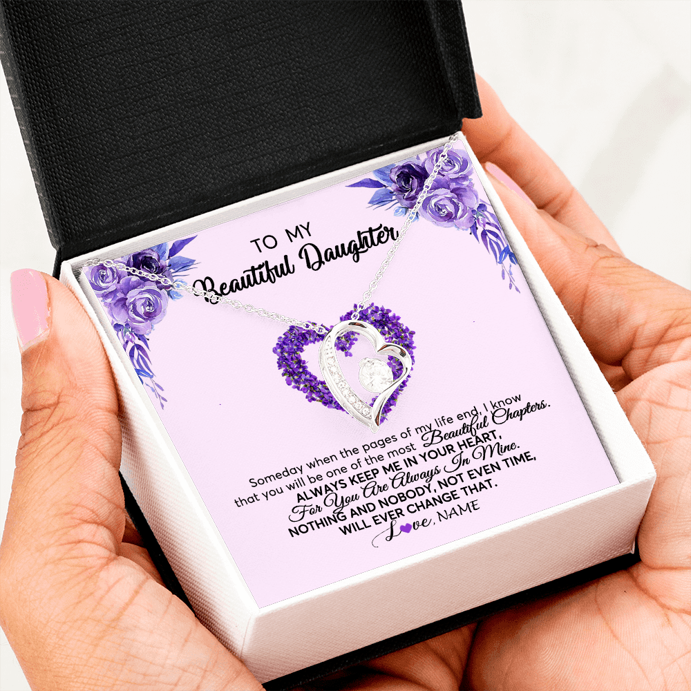 Forever Love Necklace | Personalized To My Daughter Necklace From Mom Dad Flower Flower Always Keep Me In Your Heart Daughter Birthday Christmas Customized Gift Box Message Card | siriusteestore