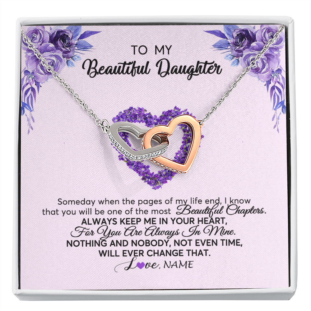Interlocking Hearts Necklace | Personalized To My Daughter Necklace From Mom Dad Flower Flower Always Keep Me In Your Heart Daughter Birthday Christmas Customized Gift Box Message Card | siriusteestore