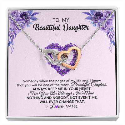 Interlocking Hearts Necklace | Personalized To My Daughter Necklace From Mom Dad Flower Flower Always Keep Me In Your Heart Daughter Birthday Christmas Customized Gift Box Message Card | siriusteestore