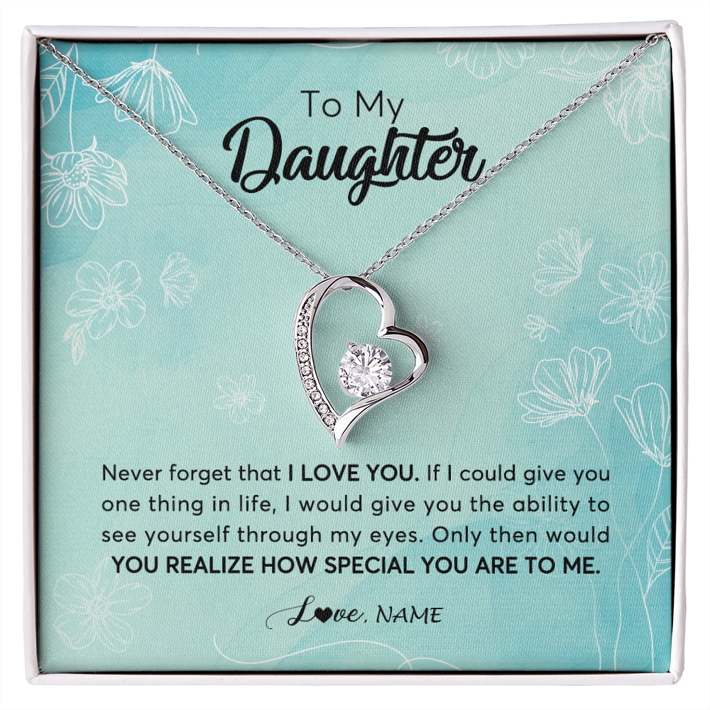 Forever Love Necklace | Personalized To My Daughter Necklace From Mom Dad Flower Never Forget I Love You Daughter Graduation Birthday Christmas Customized Gift Box Message Card | siriusteestore
