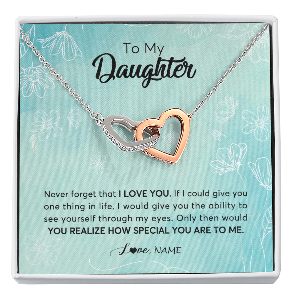 Interlocking Hearts Necklace | Personalized To My Daughter Necklace From Mom Dad Flower Never Forget I Love You Daughter Graduation Birthday Christmas Customized Gift Box Message Card | siriusteestore
