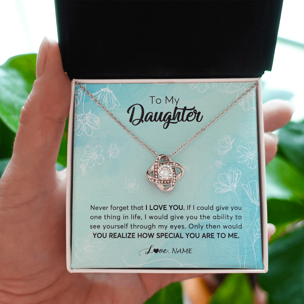 Love Knot Necklace | Personalized To My Daughter Necklace From Mom Dad Flower Never Forget I Love You Daughter Graduation Birthday Christmas Customized Gift Box Message Card | siriusteestore