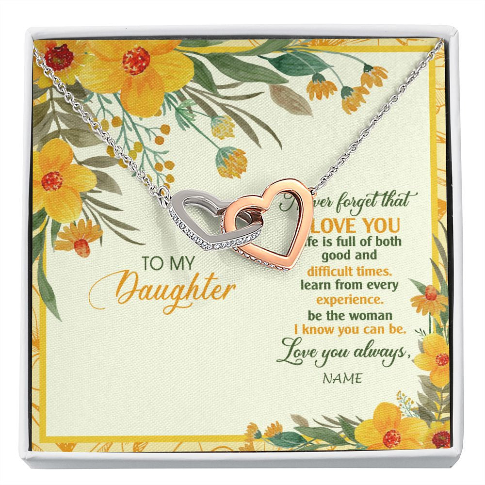 Interlocking Hearts Necklace | Personalized To My Daughter Necklace From Mom Dad Flower Never Forget That I Love You Daughter Birthday Christmas Graduation Customized Gift Box Message Card | siriusteestore
