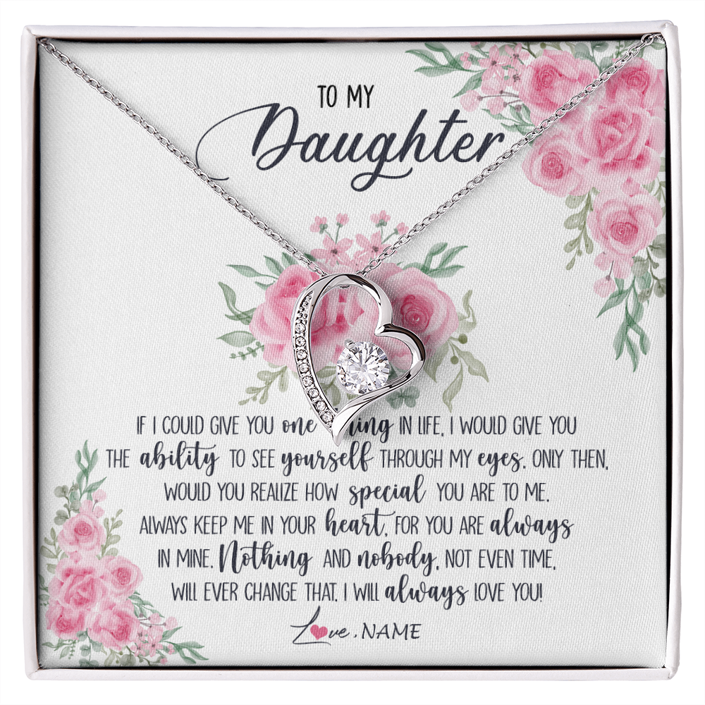Forever Love Necklace | Personalized To My Daughter Necklace From Mom Dad I Will Always Love You Daughter Birthday Christmas Jewelry Pendant Customized Gift Box Message Card | siriusteestore