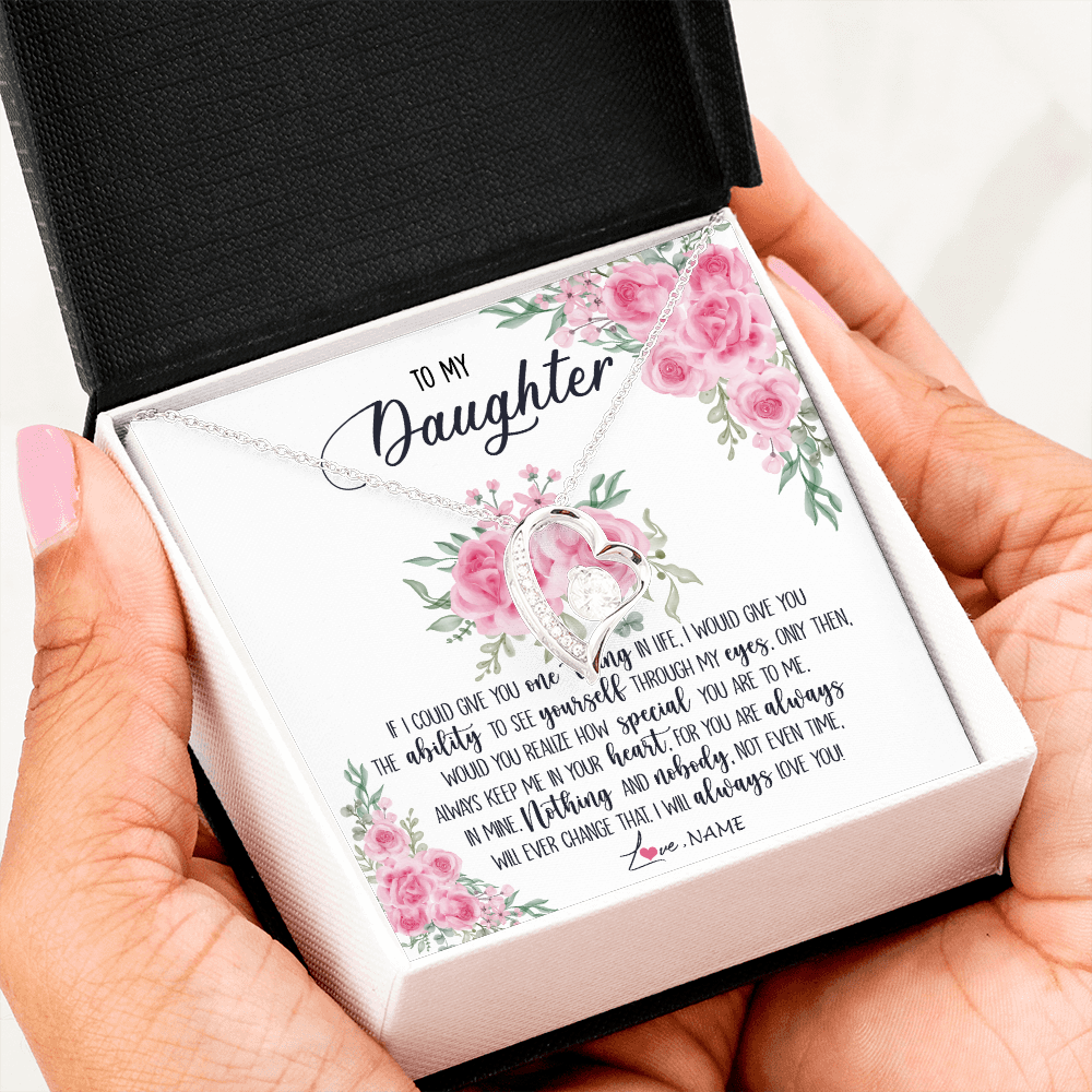 Forever Love Necklace | Personalized To My Daughter Necklace From Mom Dad I Will Always Love You Daughter Birthday Christmas Jewelry Pendant Customized Gift Box Message Card | siriusteestore