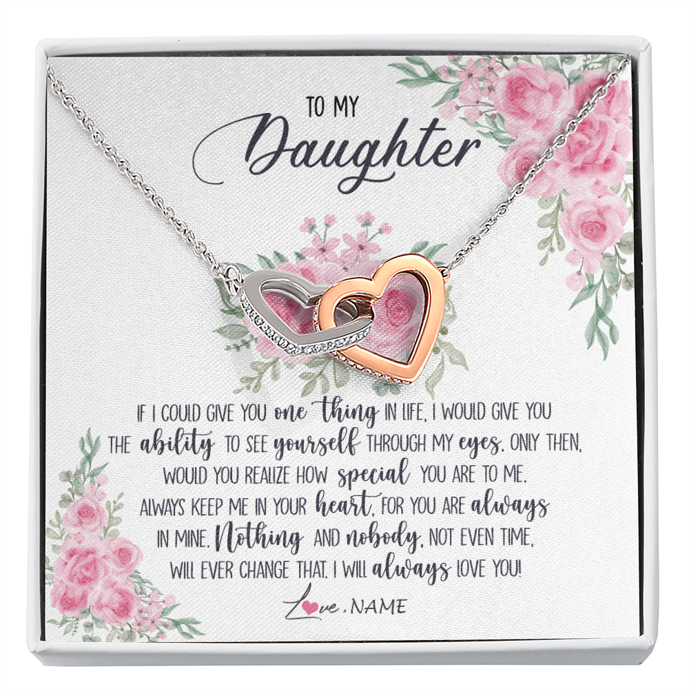Interlocking Hearts Necklace | Personalized To My Daughter Necklace From Mom Dad I Will Always Love You Daughter Birthday Christmas Jewelry Pendant Customized Gift Box Message Card | siriusteestore