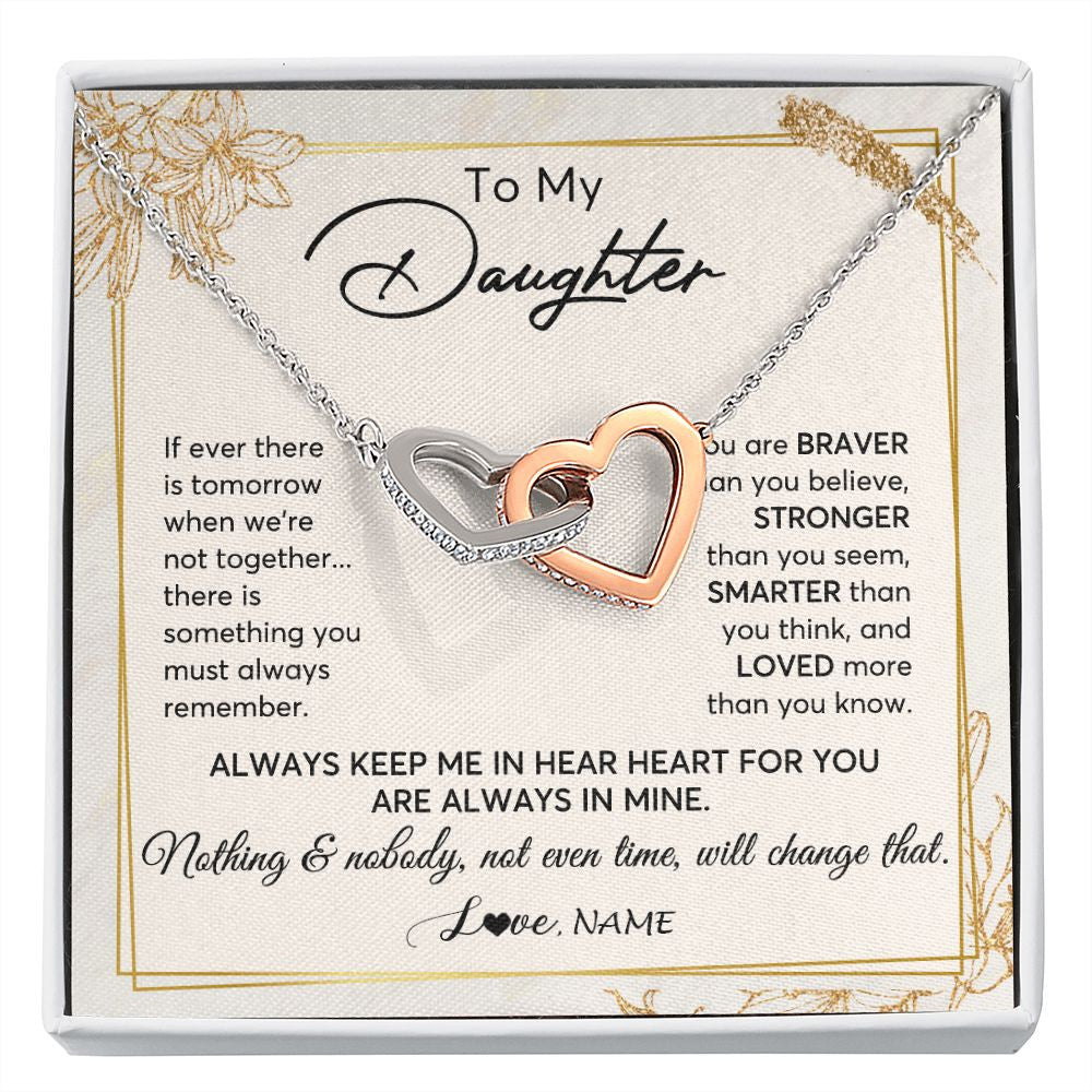 Interlocking Hearts Necklace | Personalized To My Daughter Necklace From Mom Dad Mother Always Keep Me In Your Heart Daughter Birthday Graduation Christmas Customized Gift Box Message Card | siriusteestore