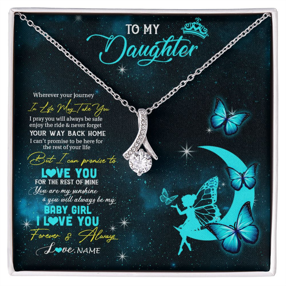 Alluring Beauty Necklace | Personalized To My Daughter Necklace From Mom Dad Mother Fairy Silhouette Fantasy Moon Daughter Birthday Graduation Christmas Customized Gift Box Message Card | siriusteestore