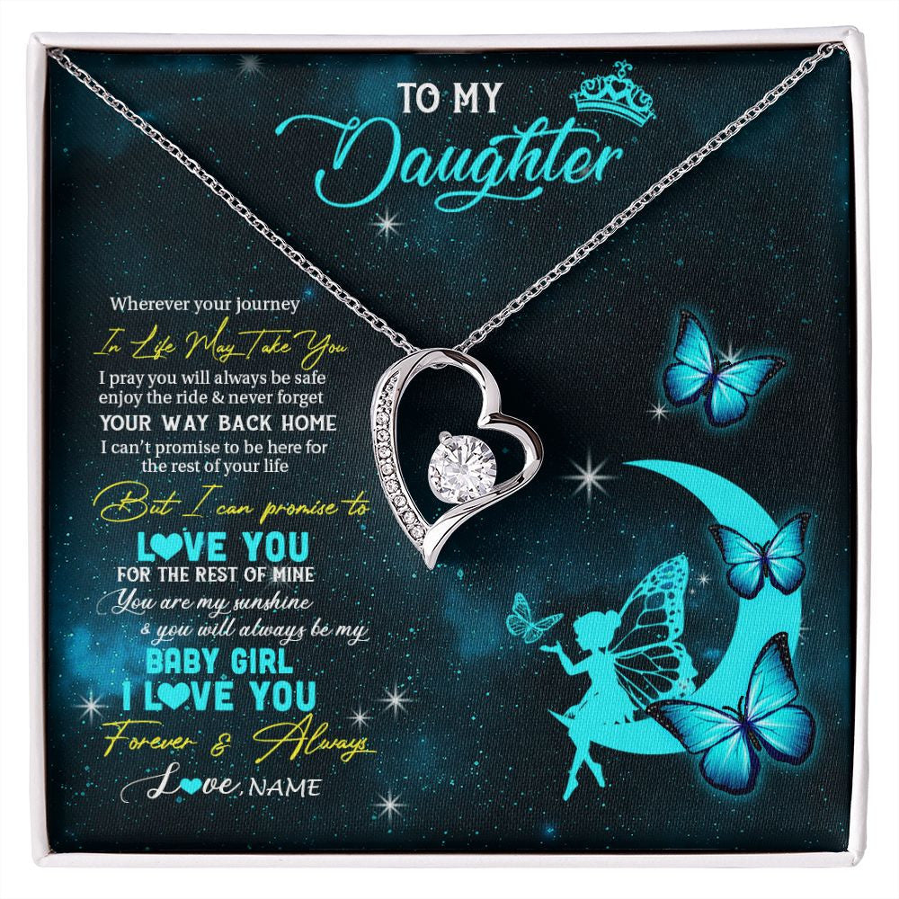 Forever Love Necklace | Personalized To My Daughter Necklace From Mom Dad Mother Fairy Silhouette Fantasy Moon Daughter Birthday Graduation Christmas Customized Gift Box Message Card | siriusteestore
