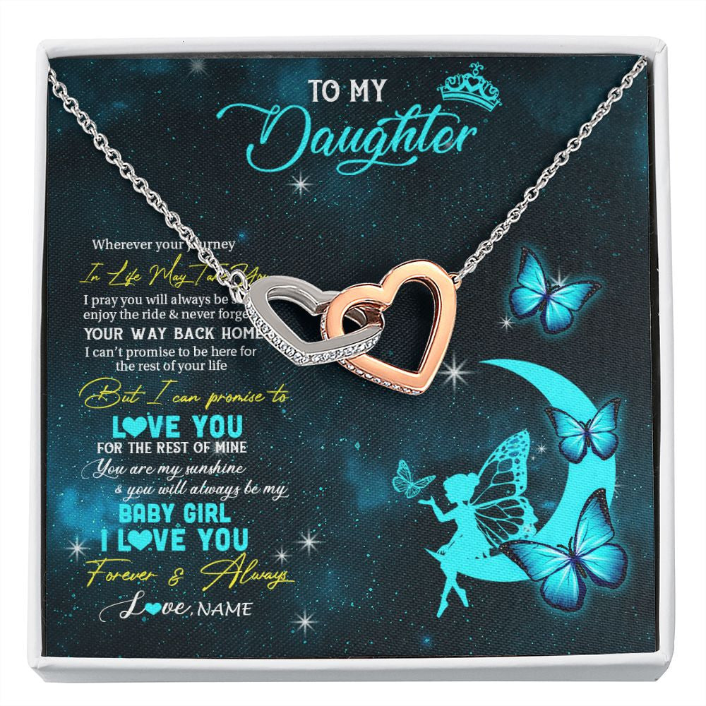 Interlocking Hearts Necklace | Personalized To My Daughter Necklace From Mom Dad Mother Fairy Silhouette Fantasy Moon Daughter Birthday Graduation Christmas Customized Gift Box Message Card | siriusteestore