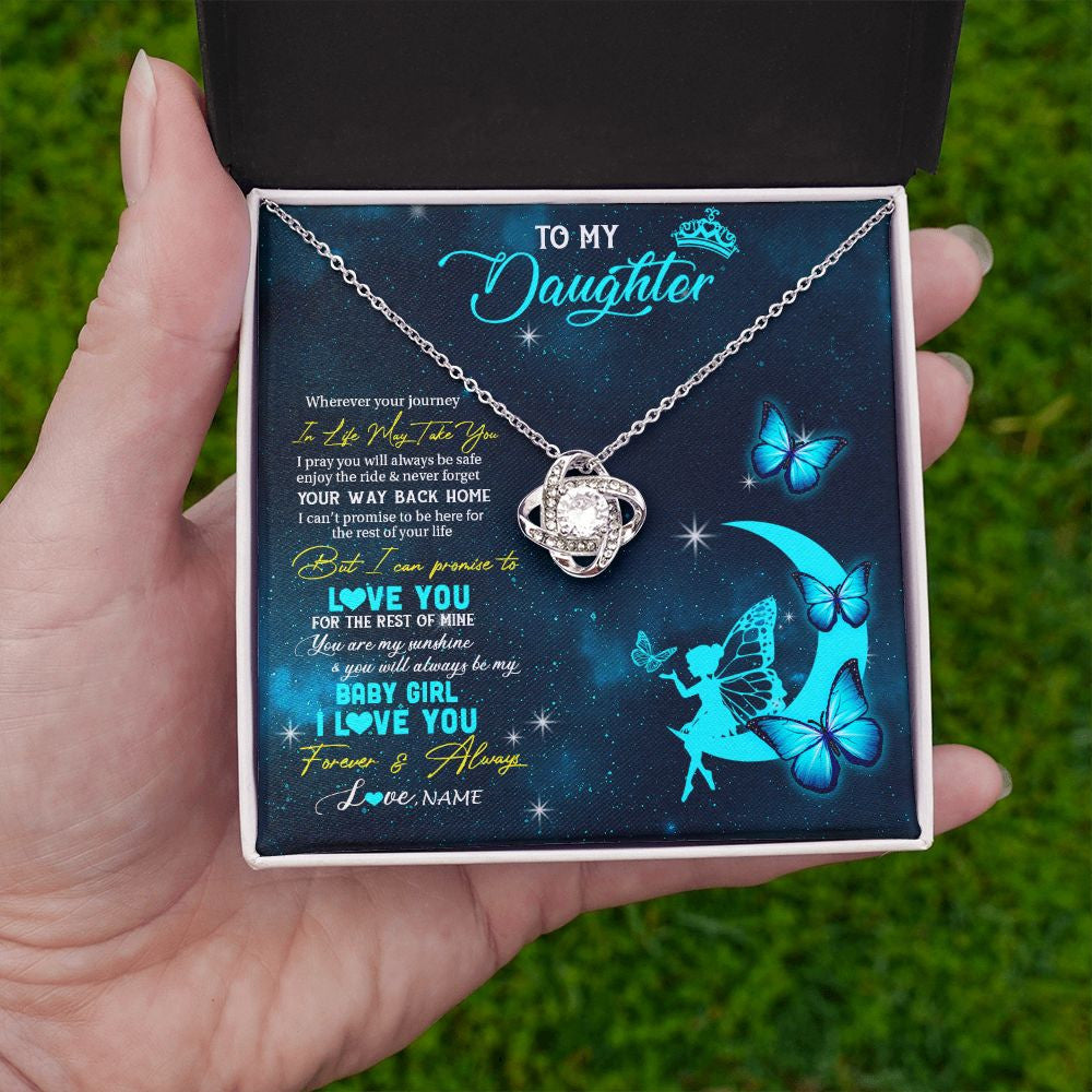 Love Knot Necklace | Personalized To My Daughter Necklace From Mom Dad Mother Fairy Silhouette Fantasy Moon Daughter Birthday Graduation Christmas Customized Gift Box Message Card | siriusteestore